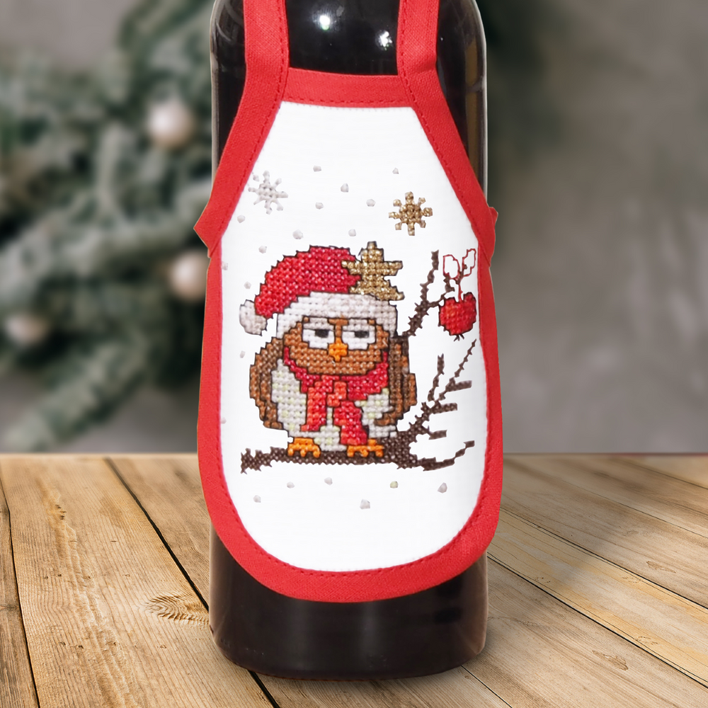 "Christmas Owls" Stamped bottle Aprons Kit for Cross Stitch Embroidery Duftin 05837