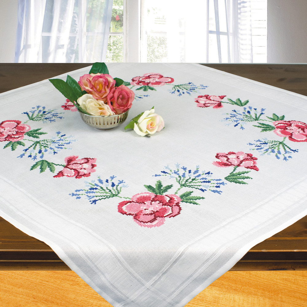 "Flowers"   Tablecloth Kit for Embroidery Schaefer 7021