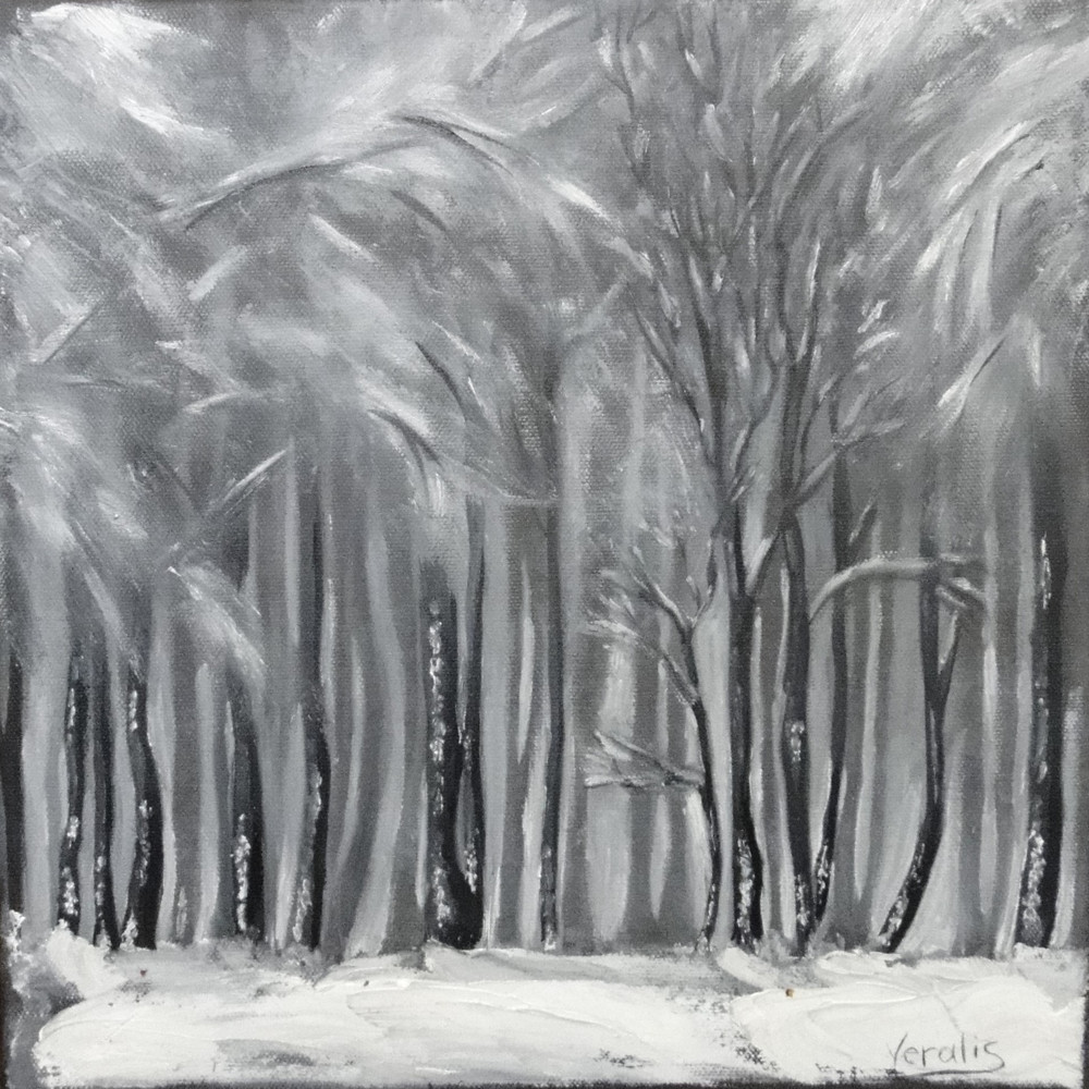 Original Hand Paint Oil Painting on Canvas "Winter Forest" 12x12"