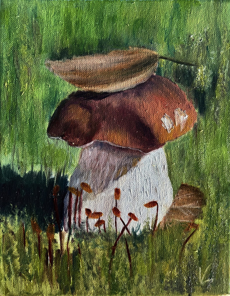 Original Hand Paint Oil Painting on Canvas "Mushroom" 8x10"