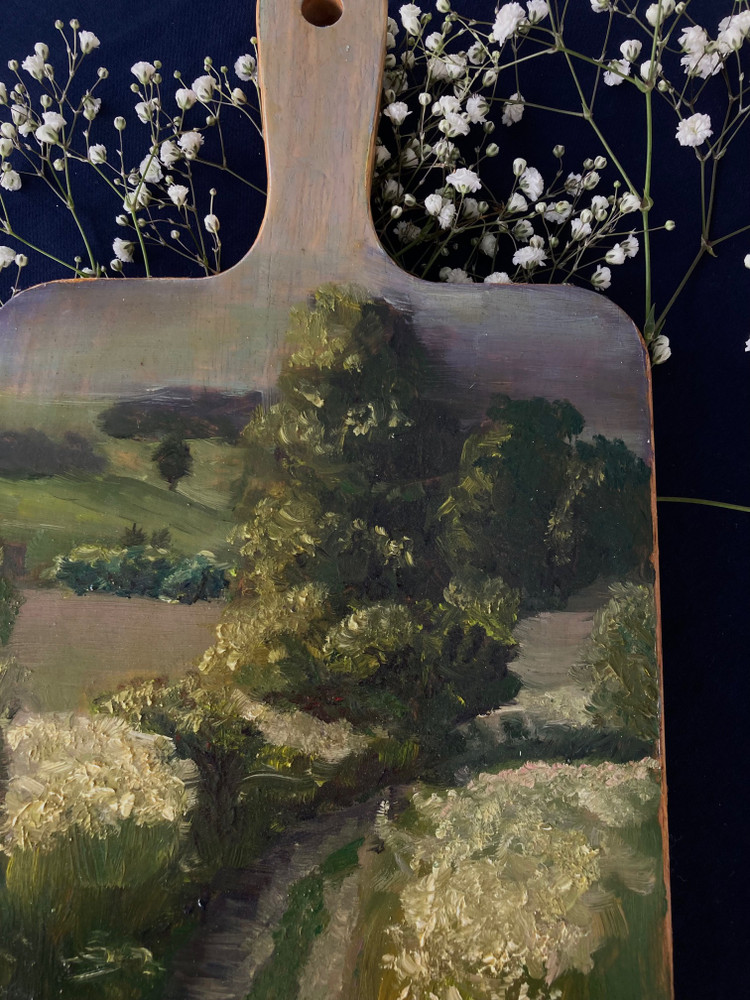 Decorative Hanging Cutting Board  Kitchen Decor Chopping  with Oil Painti ng Design  "Summer"