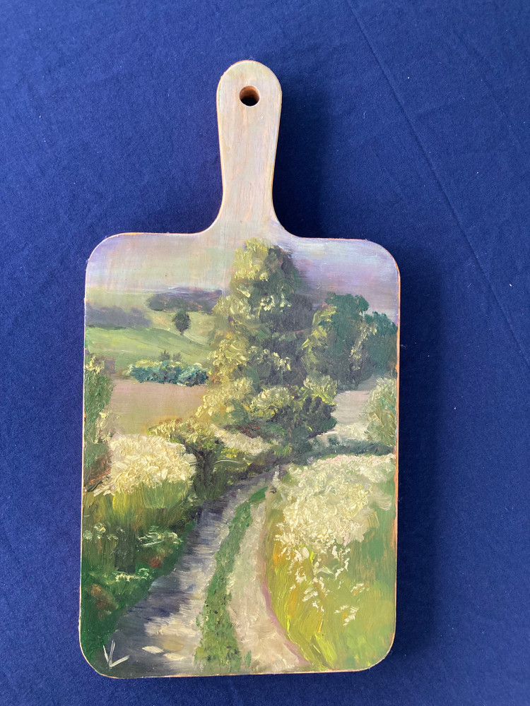 Decorative Hanging Cutting Board  Kitchen Decor Chopping  with Oil Painti ng Design  "Summer"