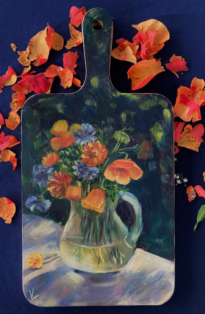 Decorative Hanging Cutting Board  Kitchen Decor Chopping  with Oil Painti ng Design  "Poppies"