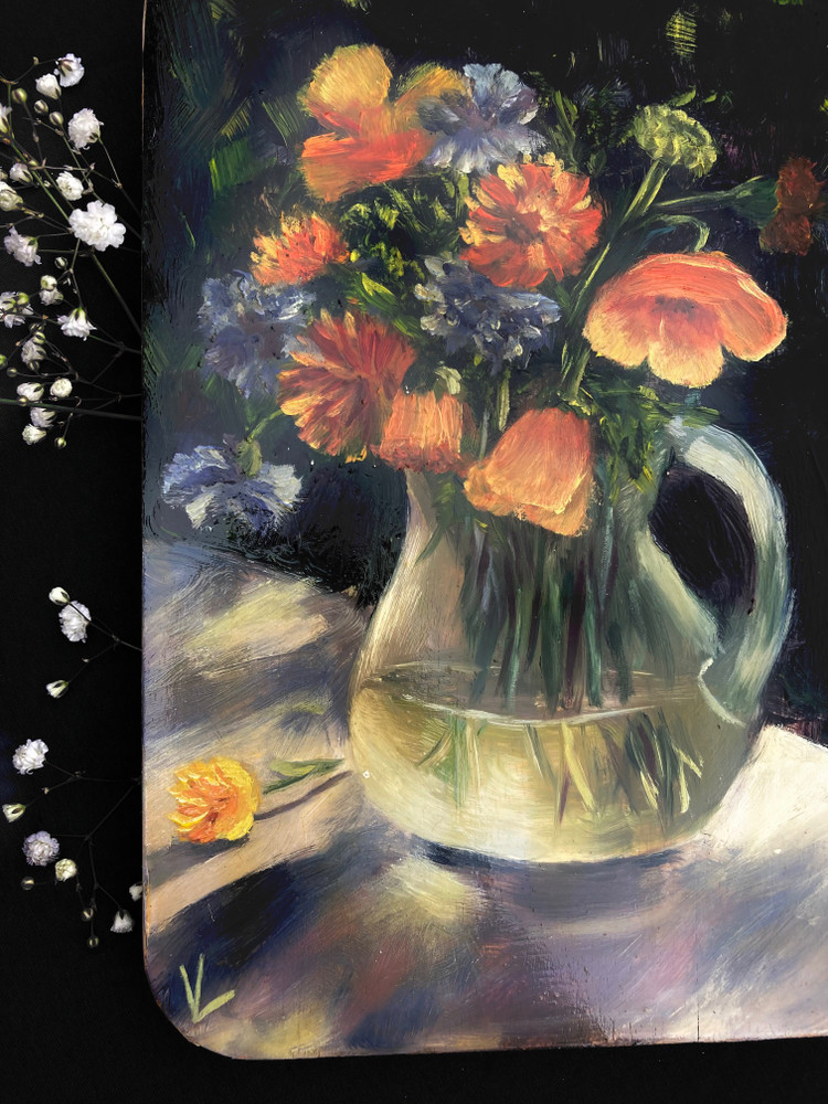 Decorative Hanging Cutting Board  Kitchen Decor Chopping  with Oil Painti ng Design  "Poppies"