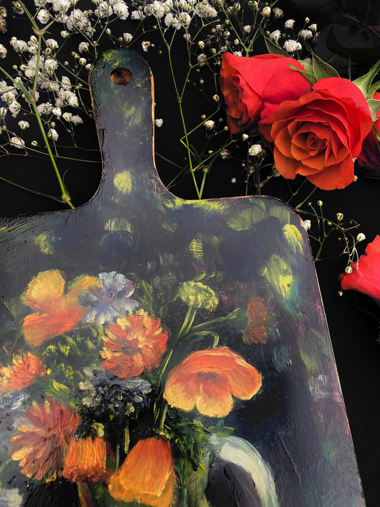 Decorative Hanging Cutting Board  Kitchen Decor Chopping  with Oil Painti ng Design  "Poppies"