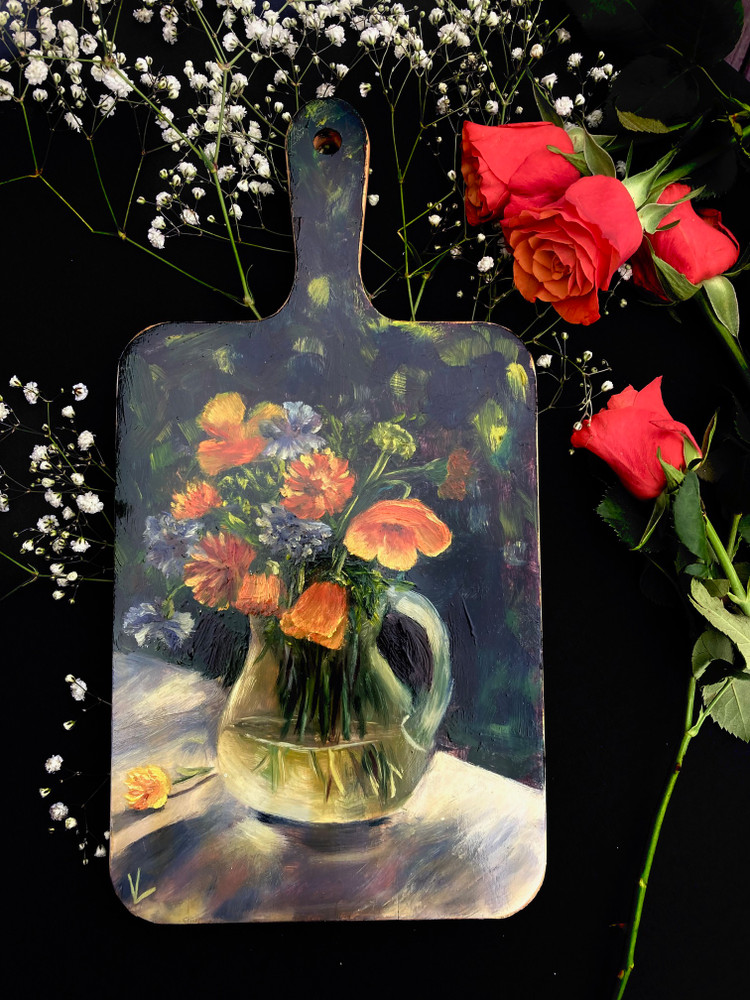 Decorative Hanging Cutting Board  Kitchen Decor Chopping  with Oil Painti ng Design  "Poppies"