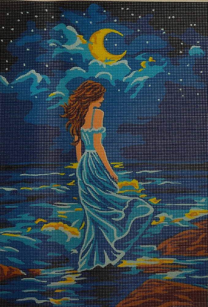 "Lady at Night" Printed Canvas for  Needlepoint Tapestry Gobelin  Embroidery  Gobelin L 14904
