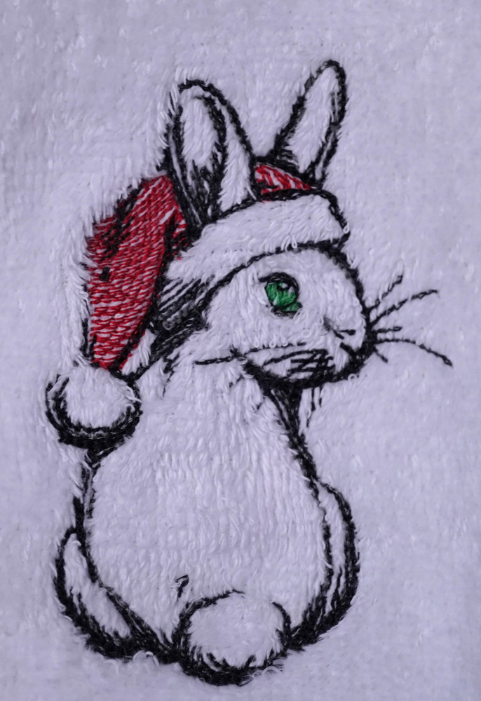"Christmas Bunny" Towel Gift Embroidered Hand Kitchen Towel  Veralis