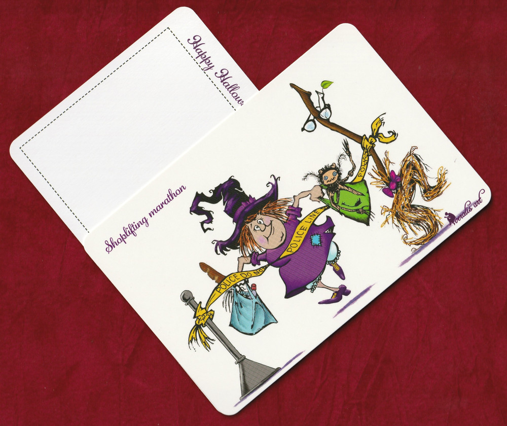 Veralis Funny Collectable Greeting Post Card Halloween "Shoplifting Marathon"