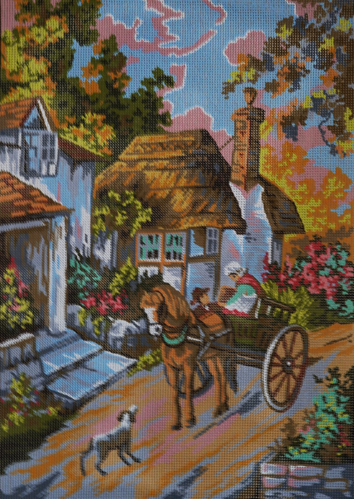 "At the Village" Printed Canvas for  Needlepoint Tapestry Gobelin  Embroidery Gobelin L 14795