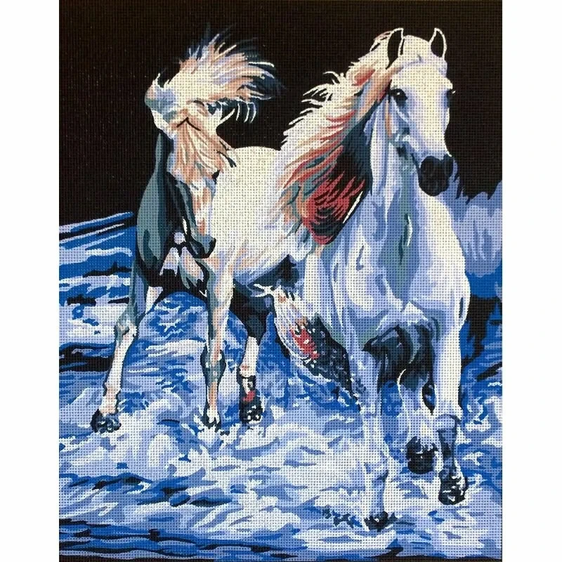 "White Horses" Printed Canvas for  Needlepoint Tapestry Gobelin  Embroidery Gobelin L 14858