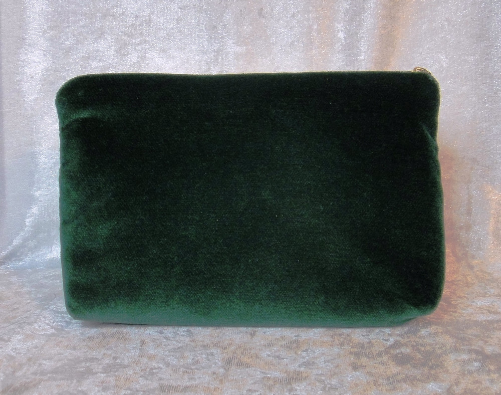 Golden Embroidery Velvet Cosmetic Bag "Clover" Green 425-1540