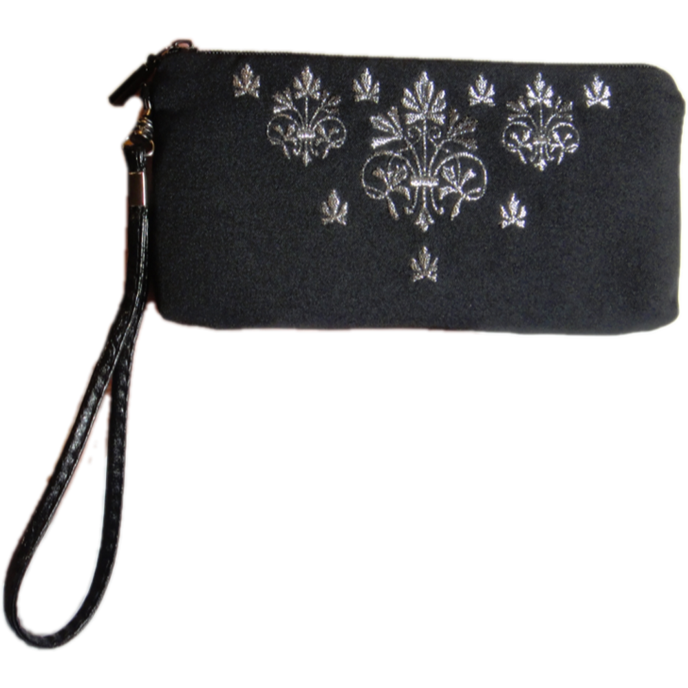 Golden Embroidery Cosmetic Bag, Eyeglass Case,  Souvenir Case Grey "Agata" 818-2460