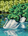 "Swans in the Park" Printed Canvas for Cross Stitch Tapestry Gobelin Embroidery Orchidea 2332H