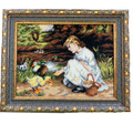 Vintage "Sharing her Lunch" after Frederick Morgan Gobelin, Needlepoint wall art,  wall décor, interior, home décor, embroidery   Handmade Framed