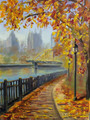 Original Hand Paint Oil Painting on the Canvas after "Golden Fall in Pittsburgh" 12x16"