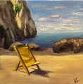 Original Hand Paint Oil Painting on Canvas  "Yellow Lounge" 8x8"