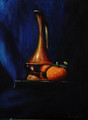 Original Hand Paint Oil Painting on Canvas "Pitcher and Mandarin" 9x12"