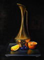 Original Hand Paint Oil Painting on Canvas "Pitcher and Oranges"  19.6x27.5"