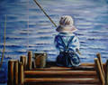 Original Hand Paint Oil Painting on Canvas "Fisherman" 11x14"