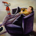 Original Hand Paint Oil Painting on Canvas "The Purple Armchair" 20x20"