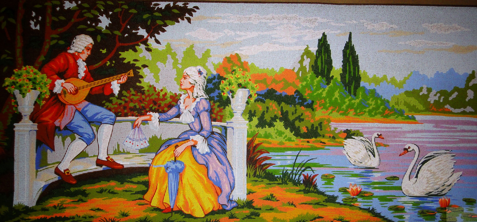 Needlepoint Painted Canvas Counted Cross Stitch Tapestry Kit Gobelin - Lady with Flowers. 18x24 14.848 by Gobelinl