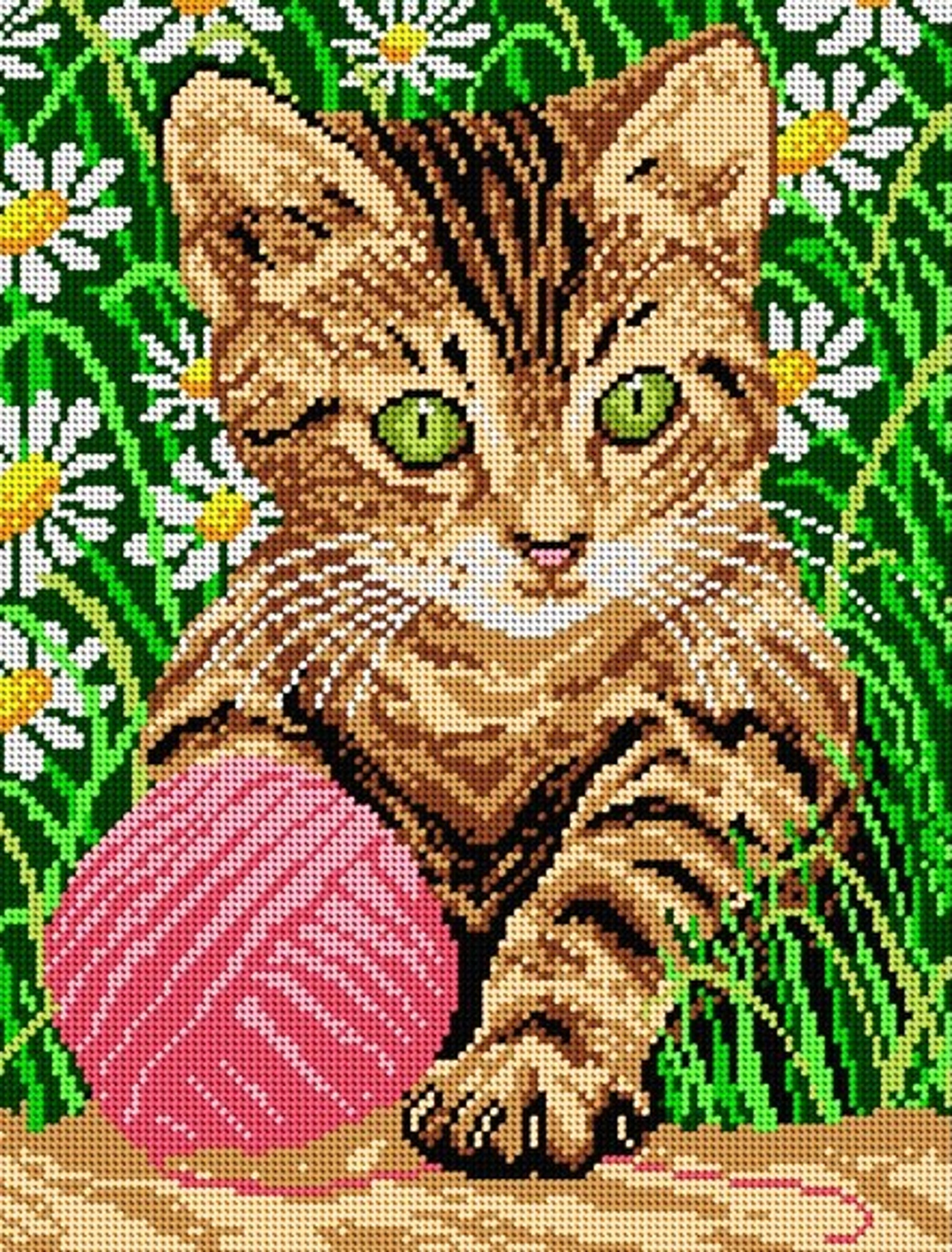 Little Cat in a Grass Printed Canvas for Cross Stitch Tapestry Gobelin  Embroidery Orchidea 1242