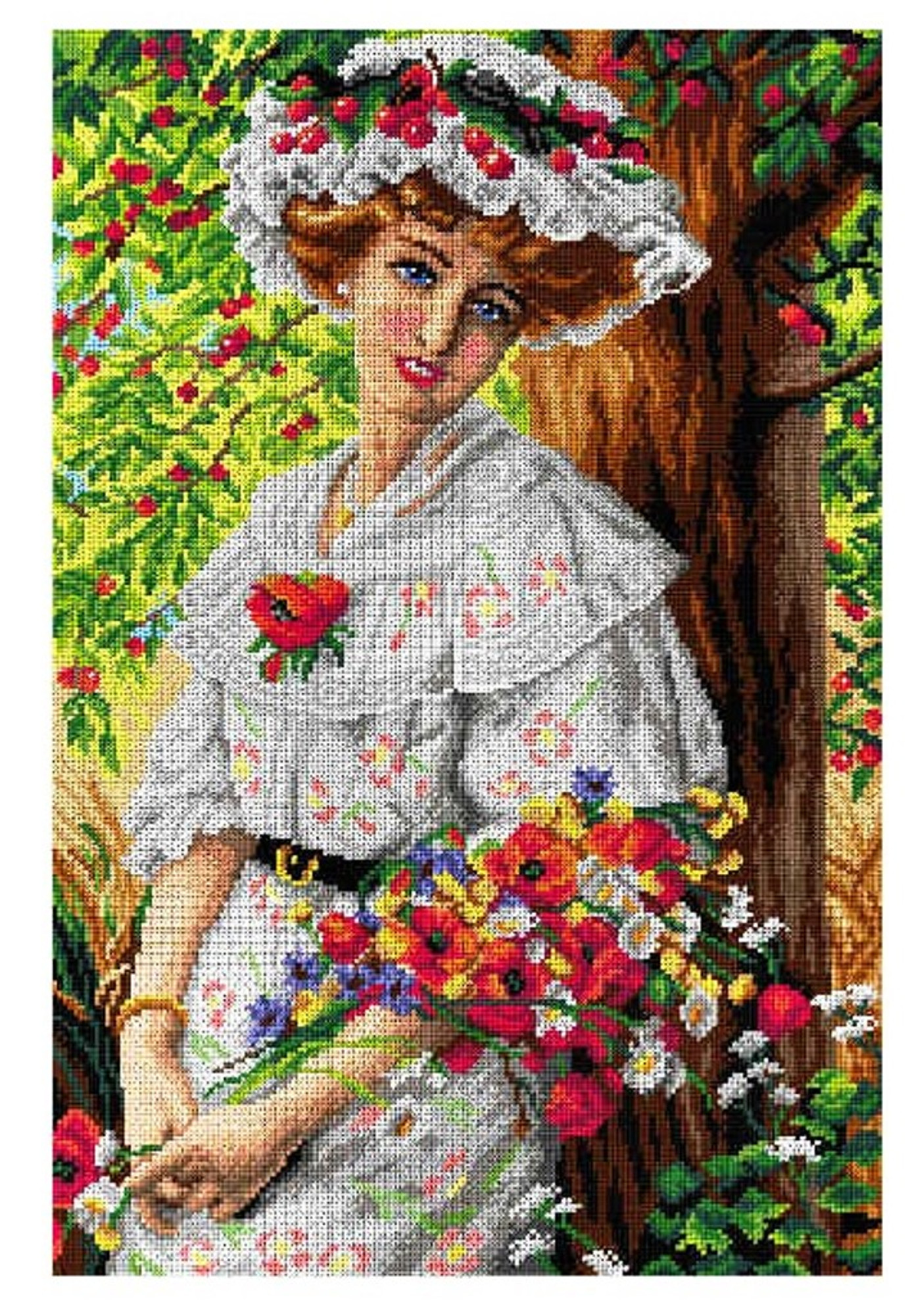 Under the Cherry Three Printed Canvas for Cross Stitch Tapestry Gobelin  Embroidery Orchidea 2963Q