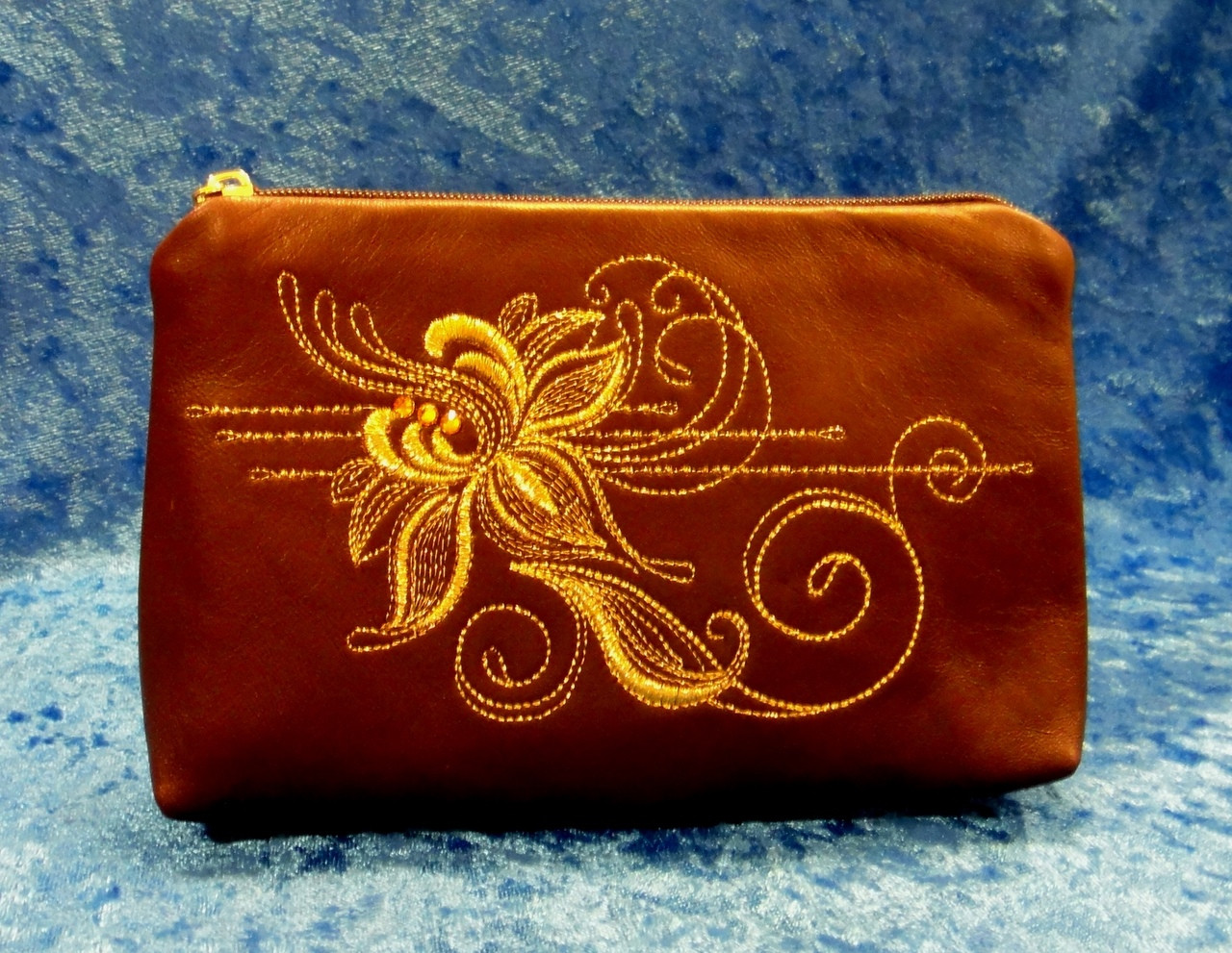 Golden Embroidery Leather Cosmetic Bag "Romance" Dark 4251962 Veralis