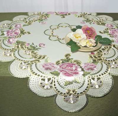 Embroidered Tablecloth "Roses" 07484-100 33x33"