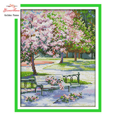 "The Spring in The Park" Printed Tapestry / Cross Stitch Needlework 