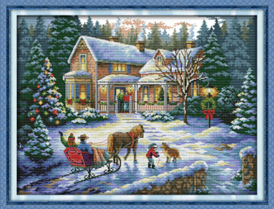 "Return from Christmas" Printed Embroidery Tapestry / Cross Stitch Needlework  Kit