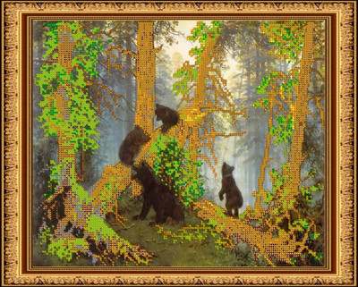 "Three Bears" Kit for Embroidery with beads K-229