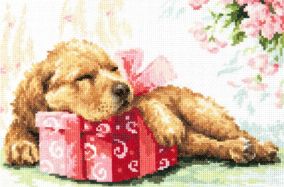 "Guarding Your Gift!"  Unprinted Counted Funny Needlework Cross Stitch Kit Magic Needle 59-25