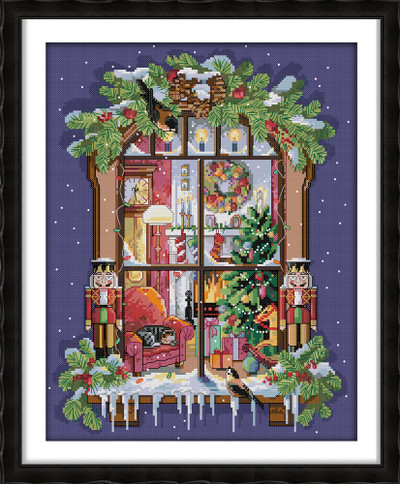 "The window of Christmas" Printed stamped Cross Stitch Needlework Kit F813