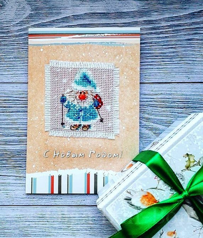"Santa"  Unprinted Needlework Kit to Create a Greeting card 7-01