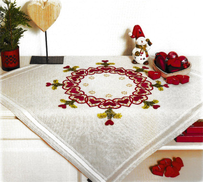 "Christmas Hearts" Tablecloth Kit for Embroidery Duftin 07012