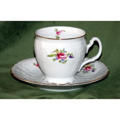 Coffee Cup and Saucer 7.5 oz Rose, Thun 1794 Carlsbad porcelain