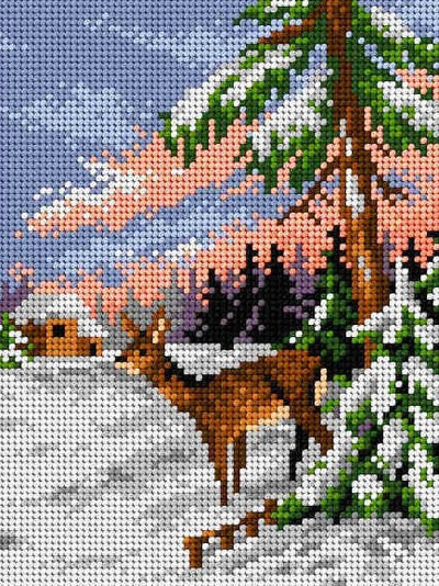 "Winter Landsscape with Roe Deer" Printed Canvas for Cross Stitch Tapestry Gobelin Embroidery Orchidea 2077F