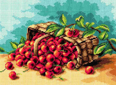 "Cherries" Printed Canvas for Cross Stitch Tapestry Gobelin Embroidery Orchidea 2366J