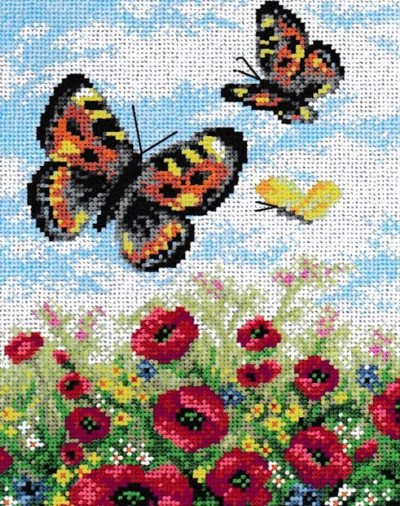 "Butterflies on a Meadow" Printed Canvas for Cross Stitch Tapestry Gobelin Embroidery Orchidea 2142