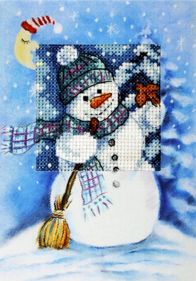 "Snowman" Printed  Cross stitch kit for Greeting Card - Orchidea 6231