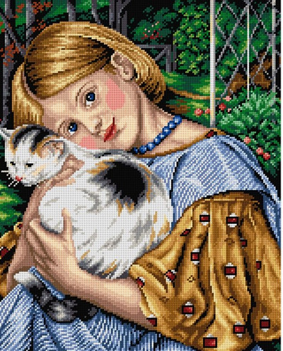 "A Girl with a Cat" Printed Canvas for Cross Stitch Tapestry Gobelin Embroidery Orchidea 2463