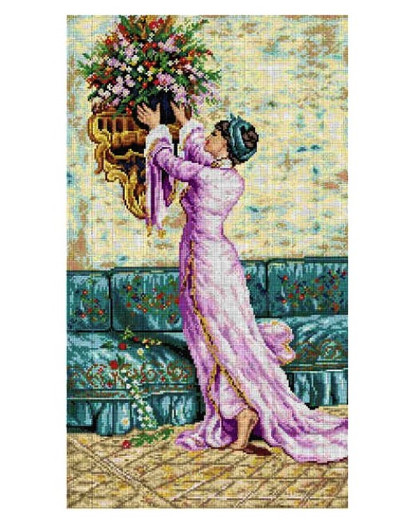 "A Woman who is Placing a Vase" Printed Canvas for Cross Stitch Tapestry Gobelin Embroidery Orchidea 2733