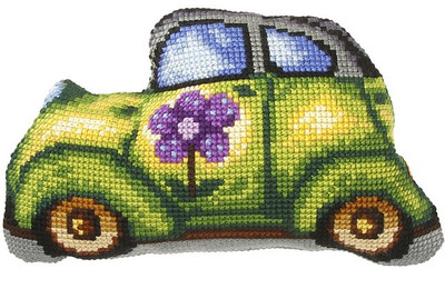 "Green Car" Cross Stitch Front Cushion Pillow Kit Orchidea 9328