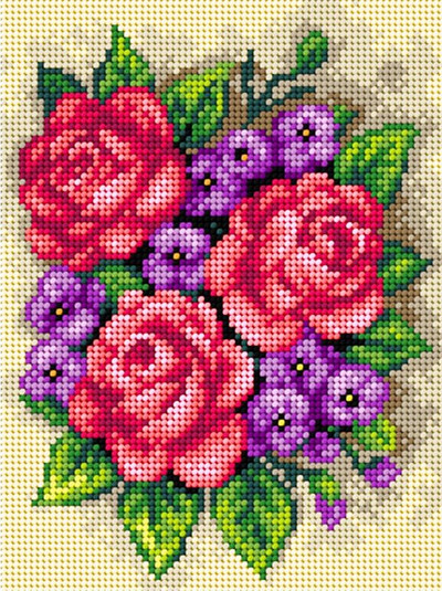 "Bouquet of Red Roses" Printed Canvas for Cross Stitch Tapestry Gobelin Embroidery Orchidea 2650