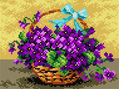 "Basket of Flowers" Printed Canvas for Cross Stitch Tapestry Gobelin Embroidery Orchidea 2075