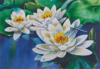 "Gentle Lotuses"  Living Picture Printed Embroidery Cross Stitch Kit  JK-2076