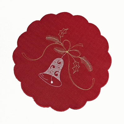 "Christmas Bell" Set of 2 Embroidered Doilies  11.8" Round 07666-315