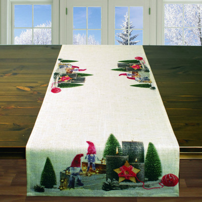 "Christmas Elves" Printed Table Runner  Round 08450-211